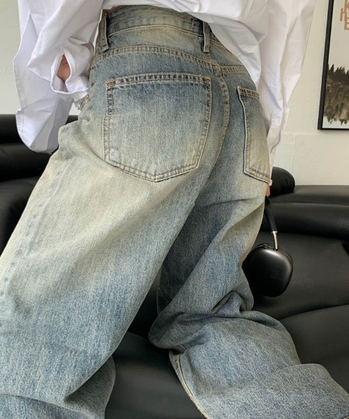 Dalfwin（ダールフィン）の「韓国ファッション ローライズワイドヴィンテージデニムパンツ（デニムパンツ・レディース・ダークブルー・SMALL/MEDIUM/LARGE）」の5枚目の写真