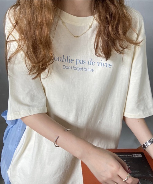 ARCHIVER（アーカイバ）の「【Bl】 [IZU] メッセージプリントTシャツ（Tシャツ/カットソー・レディース・ネイビー/ベージュ/ホワイト・FREE）」の10枚目の写真