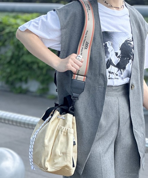 《JaVaジャバコラボ》お洒落映え。ジャガードテープ２WAY巾着バッグ