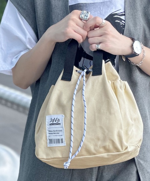 《JaVaジャバコラボ》お洒落映え。ジャガードテープ２WAY巾着バッグ