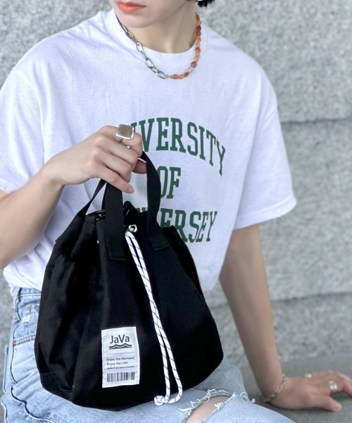 《JaVaジャバコラボ》お洒落映え。ジャガードテープ２WAY巾着バッグ