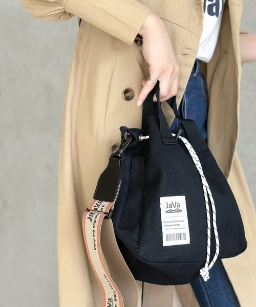 《JaVaジャバコラボ》お洒落映え。ジャガードテープ２WAY巾着バッグ