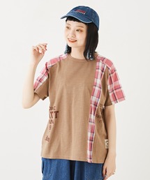 CUBE SUGAR（キューブシュガー）の「スラブ天竺カットソー×チェック袖切替Tシャツ（Tシャツ/カットソー）」