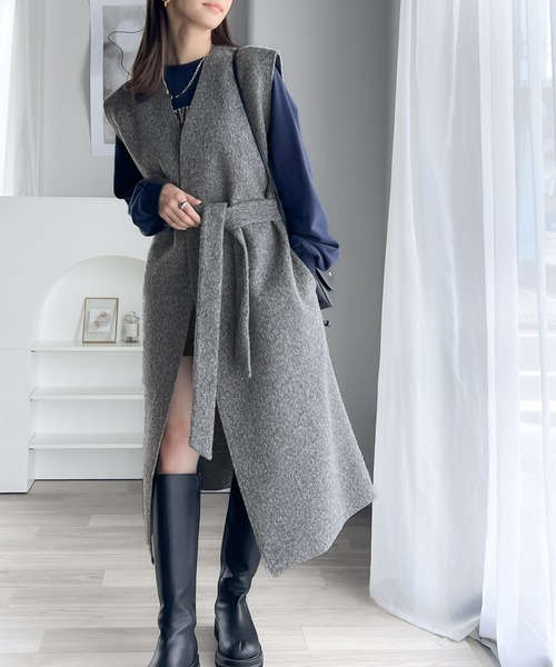 セール】羽織るだけでこなれ感。2wayフェイクリングウール ロングジレ