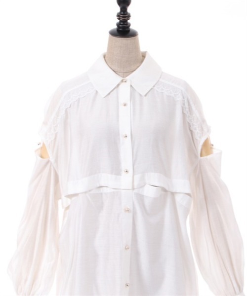 axes femme POETIQUE(アクシーズファムポエティック)の「ギミックデザインシアーシャツ(シャツ/ブラウス・レディース・グレー/ブラック/キナリ・MEDIUM)」の7枚目の写真