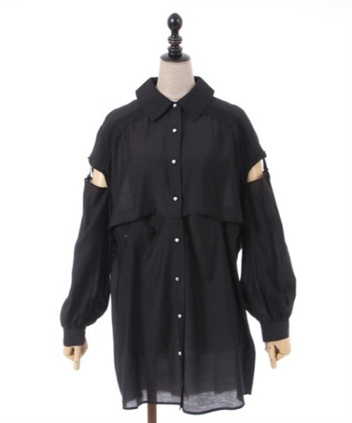 axes femme POETIQUE(アクシーズファムポエティック)の「ギミックデザインシアーシャツ(シャツ/ブラウス・レディース・グレー/ブラック/キナリ・MEDIUM)」の14枚目の写真