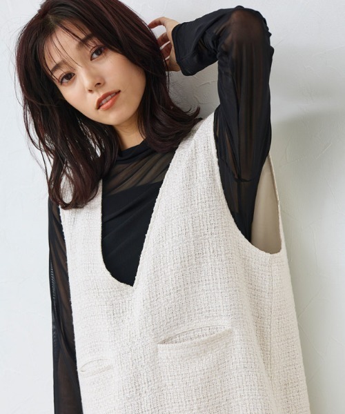 Pierrot（ピエロ）の「2wayツイードジャンパースカート（ジャンパースカート・レディース・ブラック/オフホワイト・L/PM/M）」の3枚目の写真