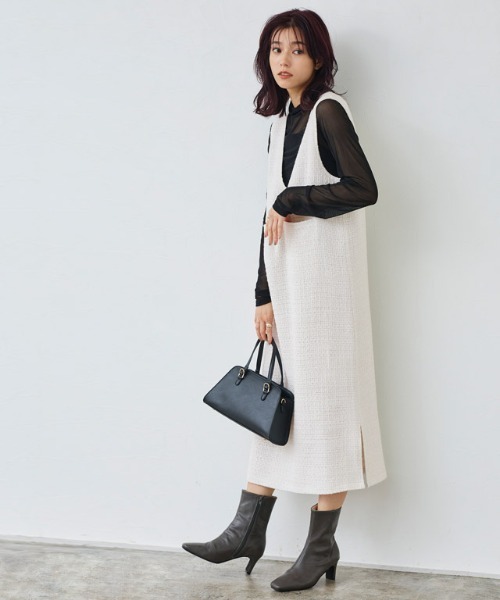 Pierrot（ピエロ）の「2wayツイードジャンパースカート（ジャンパースカート・レディース・ブラック/オフホワイト・L/PM/M）」の13枚目の写真