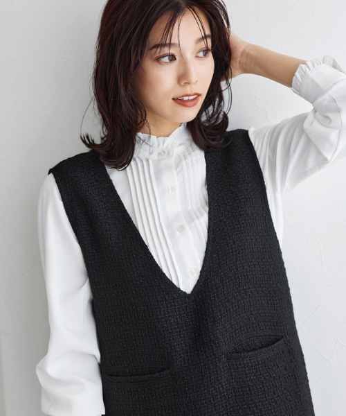 Pierrot（ピエロ）の「2wayツイードジャンパースカート（ジャンパースカート・レディース・ブラック/オフホワイト・L/PM/M）」の4枚目の写真