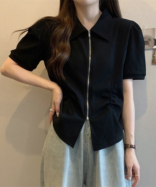 gossip!ロサンゼルス(ゴシップロサンゼルス)の「YUGA ダブルジッパー ショートトップス(シャツ/ブラウス・レディース・ブラック/グレー・FREE)」の18枚目の写真