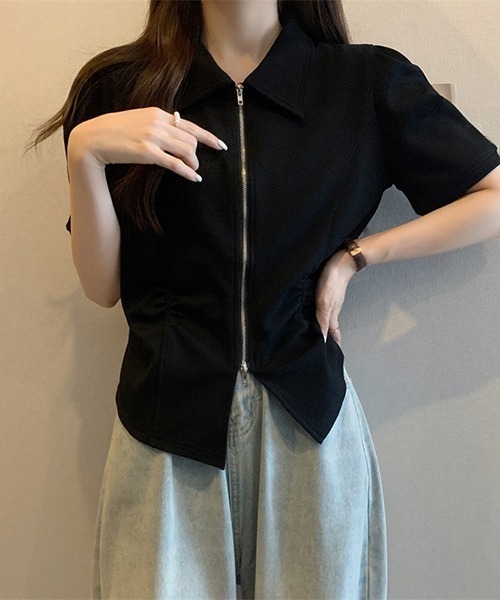 gossip!ロサンゼルス(ゴシップロサンゼルス)の「YUGA ダブルジッパー ショートトップス(シャツ/ブラウス・レディース・ブラック/グレー・FREE)」の8枚目の写真