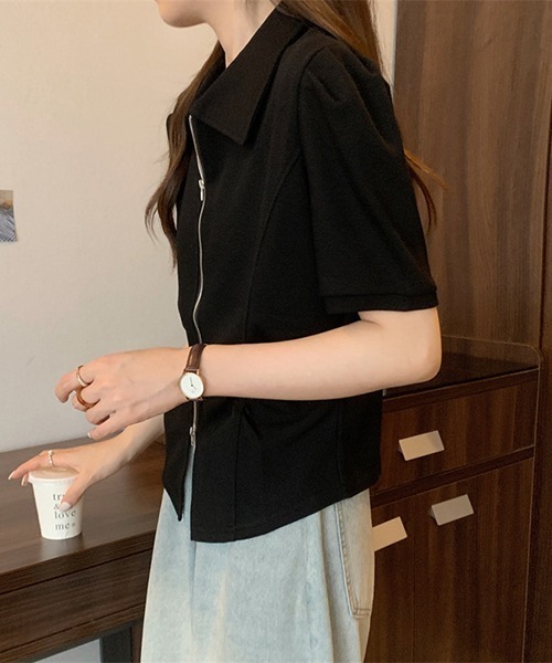 gossip!ロサンゼルス(ゴシップロサンゼルス)の「YUGA ダブルジッパー ショートトップス(シャツ/ブラウス・レディース・ブラック/グレー・FREE)」の5枚目の写真