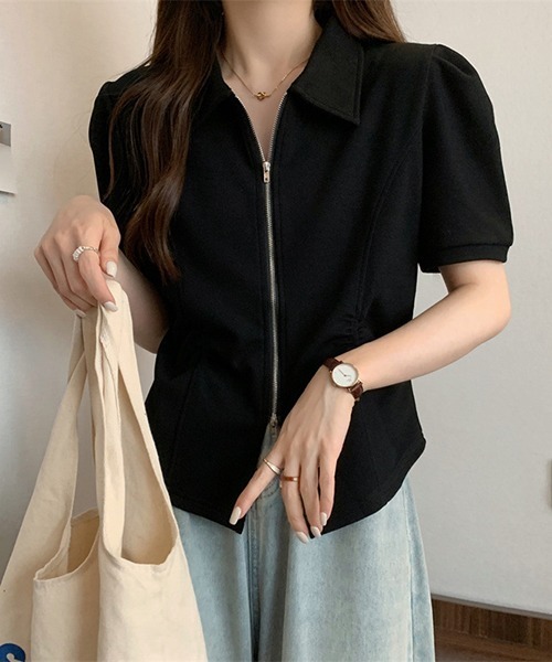 gossip!ロサンゼルス(ゴシップロサンゼルス)の「YUGA ダブルジッパー ショートトップス(シャツ/ブラウス・レディース・ブラック/グレー・FREE)」の11枚目の写真
