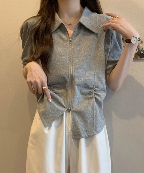 gossip!ロサンゼルス(ゴシップロサンゼルス)の「YUGA ダブルジッパー ショートトップス(シャツ/ブラウス・レディース・ブラック/グレー・FREE)」の9枚目の写真