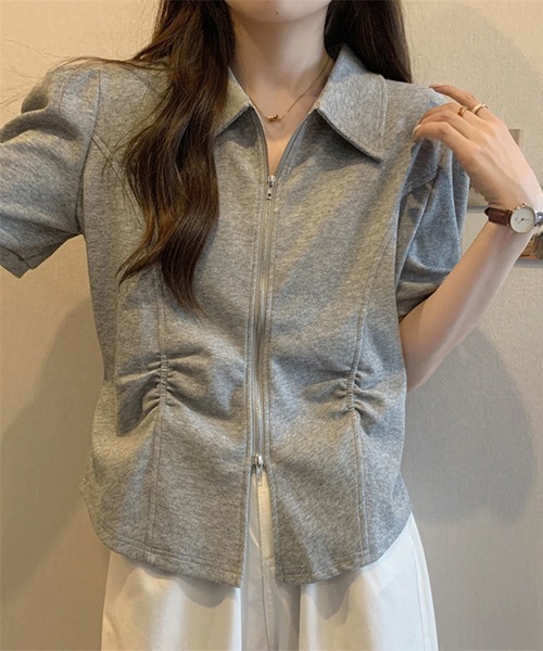 gossip!ロサンゼルス(ゴシップロサンゼルス)の「YUGA ダブルジッパー ショートトップス(シャツ/ブラウス・レディース・ブラック/グレー・FREE)」の14枚目の写真
