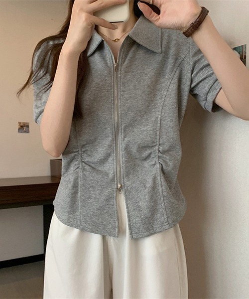 gossip!ロサンゼルス(ゴシップロサンゼルス)の「YUGA ダブルジッパー ショートトップス(シャツ/ブラウス・レディース・ブラック/グレー・FREE)」の22枚目の写真