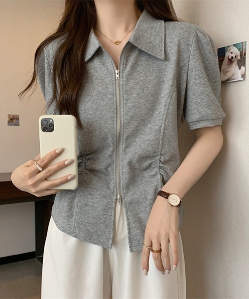 gossip!ロサンゼルス(ゴシップロサンゼルス)の「YUGA ダブルジッパー ショートトップス(シャツ/ブラウス・レディース・ブラック/グレー・FREE)」の12枚目の写真