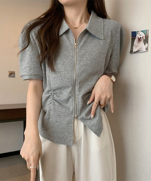 gossip!ロサンゼルス(ゴシップロサンゼルス)の「YUGA ダブルジッパー ショートトップス(シャツ/ブラウス・レディース・ブラック/グレー・FREE)」の17枚目の写真