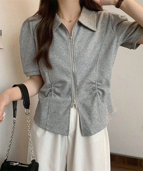 gossip!ロサンゼルス(ゴシップロサンゼルス)の「YUGA ダブルジッパー ショートトップス(シャツ/ブラウス・レディース・ブラック/グレー・FREE)」の10枚目の写真