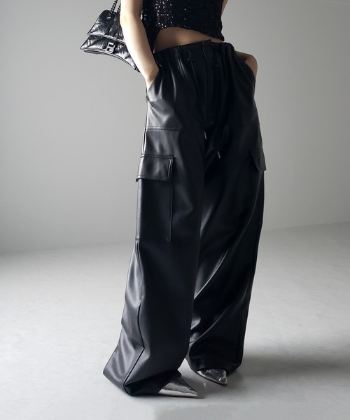 セール】【 4size／2color 】2WAY フェイクレザーワイド