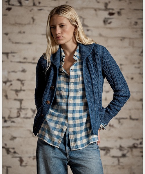 RRL(ダブル アール エル)の「ケーブル コットンウール ショール カーディガン(カーディガン/ボレロ・レディース・ネイビー系1・1/2/3/4/5)」の1枚目の写真