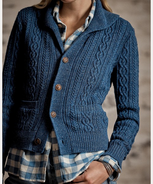 RRL(ダブル アール エル)の「ケーブル コットンウール ショール カーディガン(カーディガン/ボレロ・レディース・ネイビー系1・1/2/3/4/5)」の10枚目の写真