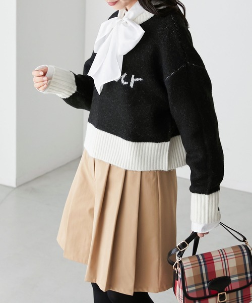 BONLECILL(ボンルシール)の「フレンチロゴジャガードクロップドニットプルオーバー(ニット/セーター・レディース・ネイビー/ブラック/ブラウン/グレー/アイボリー・FREE)」の14枚目の写真