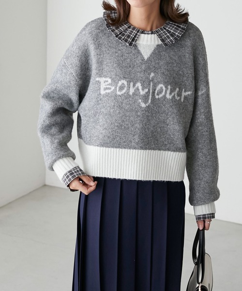 BONLECILL(ボンルシール)の「フレンチロゴジャガードクロップドニットプルオーバー(ニット/セーター・レディース・ネイビー/ブラック/ブラウン/グレー/アイボリー・FREE)」の20枚目の写真