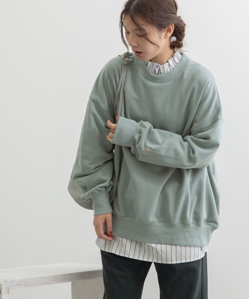 POU DOU DOU(プードゥドゥ)の「とり刺繍裏毛ビックトレーナー(スウェット・レディース・ミント/アイボリー/グレー系その他・3)」の5枚目の写真