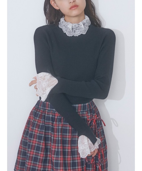 merry jenny（メリージェニー）の「レースリブニット（ニット/セーター・レディース・ブラック/ラベンダー/アイボリー・FREE）」の3枚目の写真