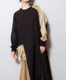 【WEB限定アイテム】アシンメトリー切替ワンピース