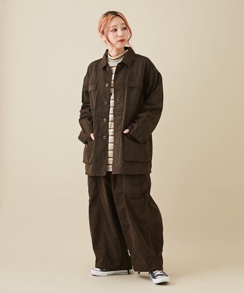 CUBE SUGAR（キューブシュガー）の「綿テンセルツイル顔料染コクーンカーゴパンツ（カーゴパンツ・レディース・カーキ/パープル/スミクロ・M）」の6枚目の写真