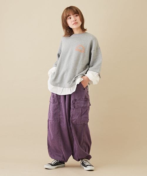 CUBE SUGAR（キューブシュガー）の「綿テンセルツイル顔料染コクーンカーゴパンツ（カーゴパンツ・レディース・カーキ/パープル/スミクロ・M）」の21枚目の写真