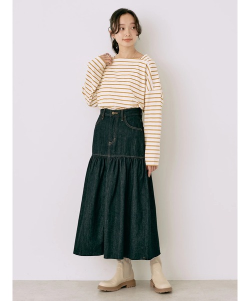 earth music&ecology（アースミュージックアンドエコロジー）の「Lee×e.m.a.e.デニムフリルスカート（スカート・レディース・インディゴブルー/ブルー系その他・S/M）」の7枚目の写真