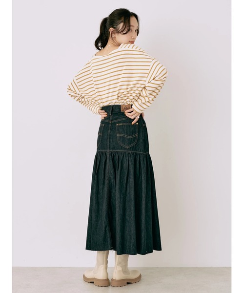 earth music&ecology（アースミュージックアンドエコロジー）の「Lee×e.m.a.e.デニムフリルスカート（スカート・レディース・インディゴブルー/ブルー系その他・S/M）」の9枚目の写真