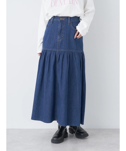 earth music&ecology（アースミュージックアンドエコロジー）の「Lee×e.m.a.e.デニムフリルスカート（スカート・レディース・インディゴブルー/ブルー系その他・S/M）」の10枚目の写真