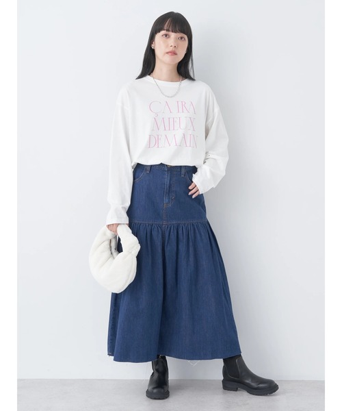 earth music&ecology（アースミュージックアンドエコロジー）の「Lee×e.m.a.e.デニムフリルスカート（スカート・レディース・インディゴブルー/ブルー系その他・S/M）」の11枚目の写真