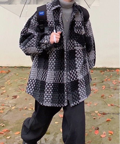 Burner（バーナー）の「【OKUOKU　0909】レトロ チェック ジャケット oku-outer-684978294706-55 U（ステンカラーコート・メンズ・グレー/ネイビー・L/M/XL）」の14枚目の写真