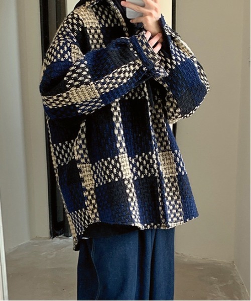 Burner（バーナー）の「【OKUOKU　0909】レトロ チェック ジャケット oku-outer-684978294706-55 U（ステンカラーコート・メンズ・グレー/ネイビー・L/M/XL）」の7枚目の写真