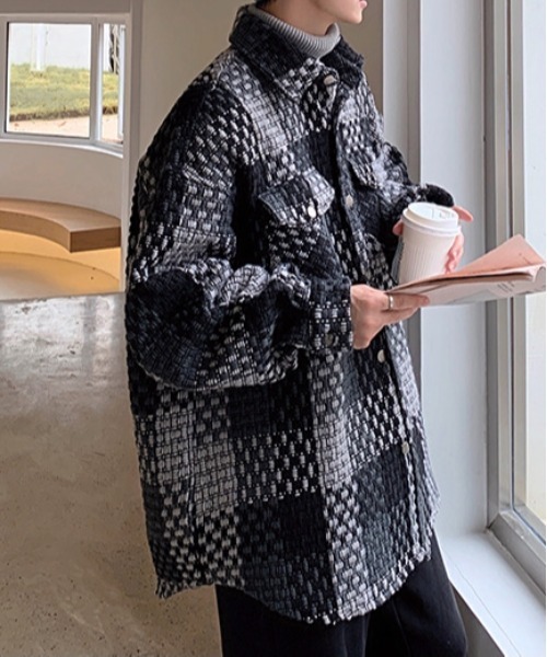 Burner（バーナー）の「【OKUOKU　0909】レトロ チェック ジャケット oku-outer-684978294706-55 U（ステンカラーコート・メンズ・グレー/ネイビー・L/M/XL）」の13枚目の写真