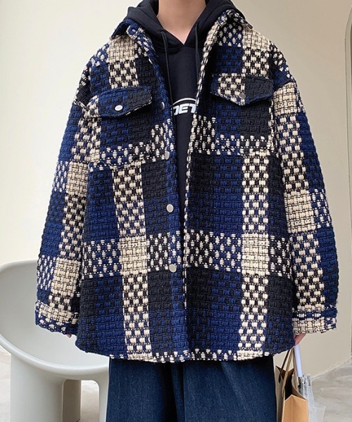 Burner（バーナー）の「【OKUOKU　0909】レトロ チェック ジャケット oku-outer-684978294706-55 U（ステンカラーコート・メンズ・グレー/ネイビー・L/M/XL）」の9枚目の写真