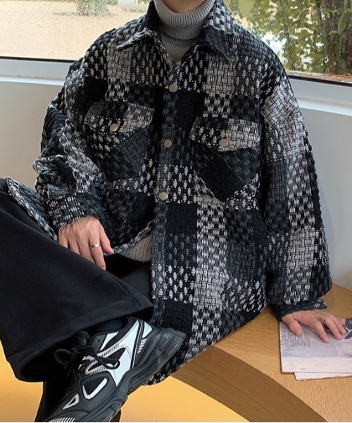 Burner（バーナー）の「【OKUOKU　0909】レトロ チェック ジャケット oku-outer-684978294706-55 U（ステンカラーコート・メンズ・グレー/ネイビー・L/M/XL）」の12枚目の写真