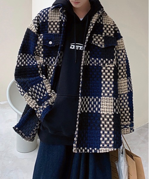 Burner（バーナー）の「【OKUOKU　0909】レトロ チェック ジャケット oku-outer-684978294706-55 U（ステンカラーコート・メンズ・グレー/ネイビー・L/M/XL）」の10枚目の写真