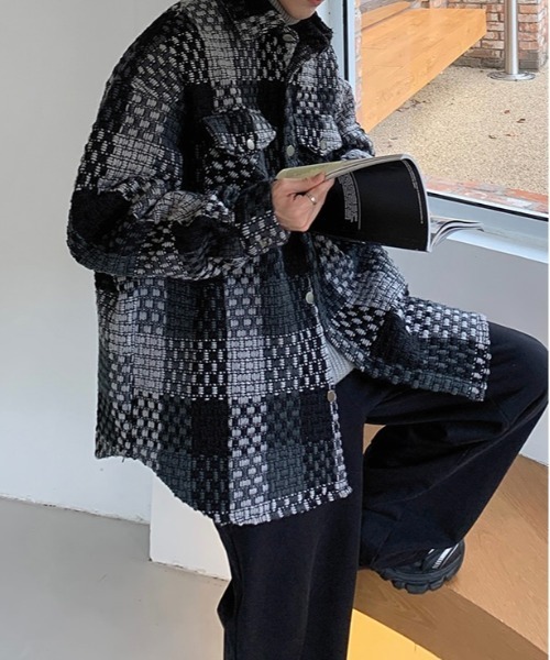 Burner（バーナー）の「【OKUOKU　0909】レトロ チェック ジャケット oku-outer-684978294706-55 U（ステンカラーコート・メンズ・グレー/ネイビー・L/M/XL）」の17枚目の写真