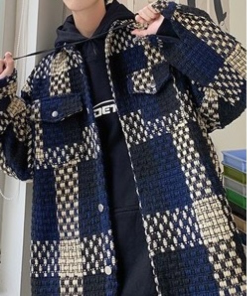 Burner（バーナー）の「【OKUOKU　0909】レトロ チェック ジャケット oku-outer-684978294706-55 U（ステンカラーコート・メンズ・グレー/ネイビー・L/M/XL）」の21枚目の写真