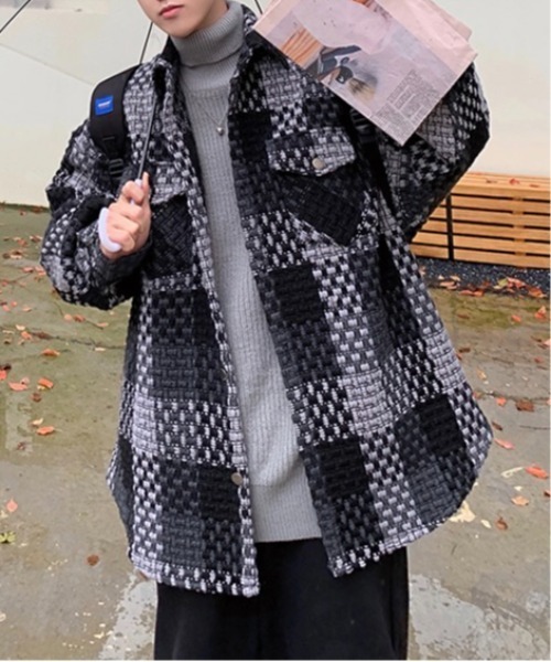 Burner（バーナー）の「【OKUOKU　0909】レトロ チェック ジャケット oku-outer-684978294706-55 U（ステンカラーコート・メンズ・グレー/ネイビー・L/M/XL）」の15枚目の写真