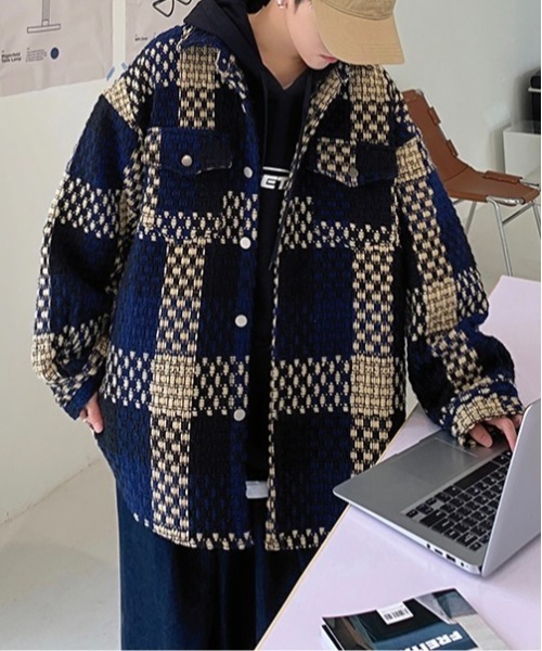 Burner（バーナー）の「【OKUOKU　0909】レトロ チェック ジャケット oku-outer-684978294706-55 U（ステンカラーコート・メンズ・グレー/ネイビー・L/M/XL）」の20枚目の写真