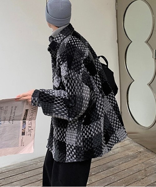 Burner（バーナー）の「【OKUOKU　0909】レトロ チェック ジャケット oku-outer-684978294706-55 U（ステンカラーコート・メンズ・グレー/ネイビー・L/M/XL）」の18枚目の写真