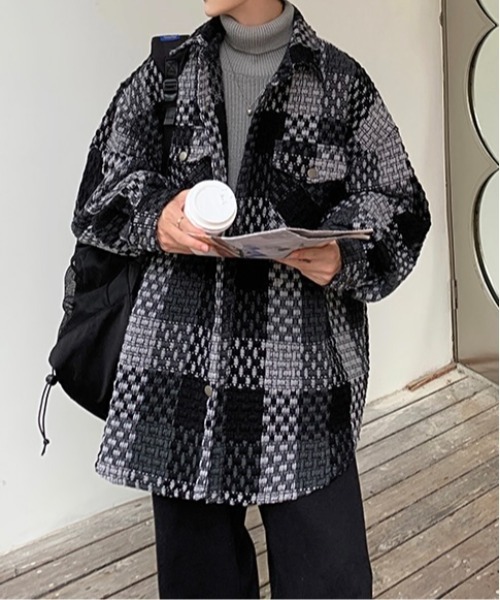 Burner（バーナー）の「【OKUOKU　0909】レトロ チェック ジャケット oku-outer-684978294706-55 U（ステンカラーコート・メンズ・グレー/ネイビー・L/M/XL）」の16枚目の写真