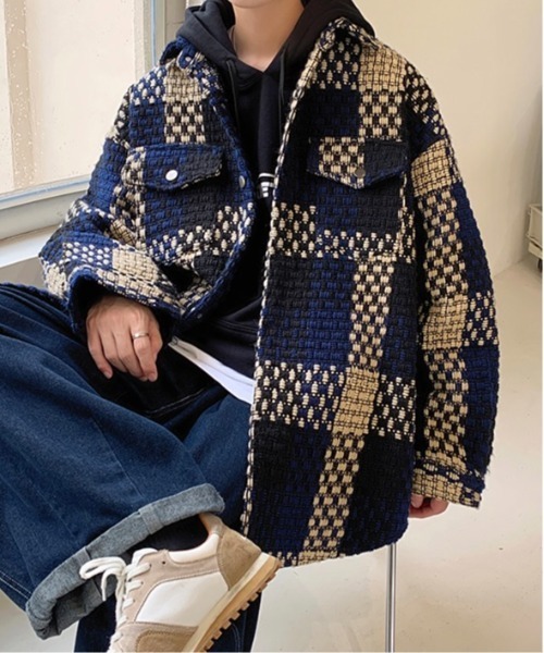 Burner（バーナー）の「【OKUOKU　0909】レトロ チェック ジャケット oku-outer-684978294706-55 U（ステンカラーコート・メンズ・グレー/ネイビー・L/M/XL）」の22枚目の写真